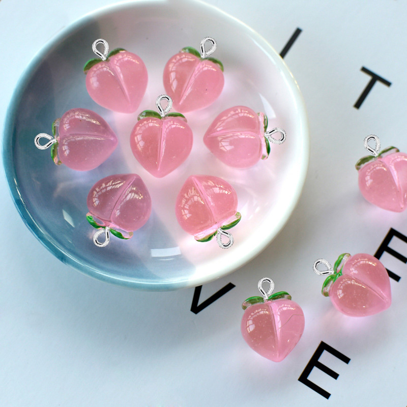 Resin Art Keychain - 10Pcs New Transparent Peach Flat Resin