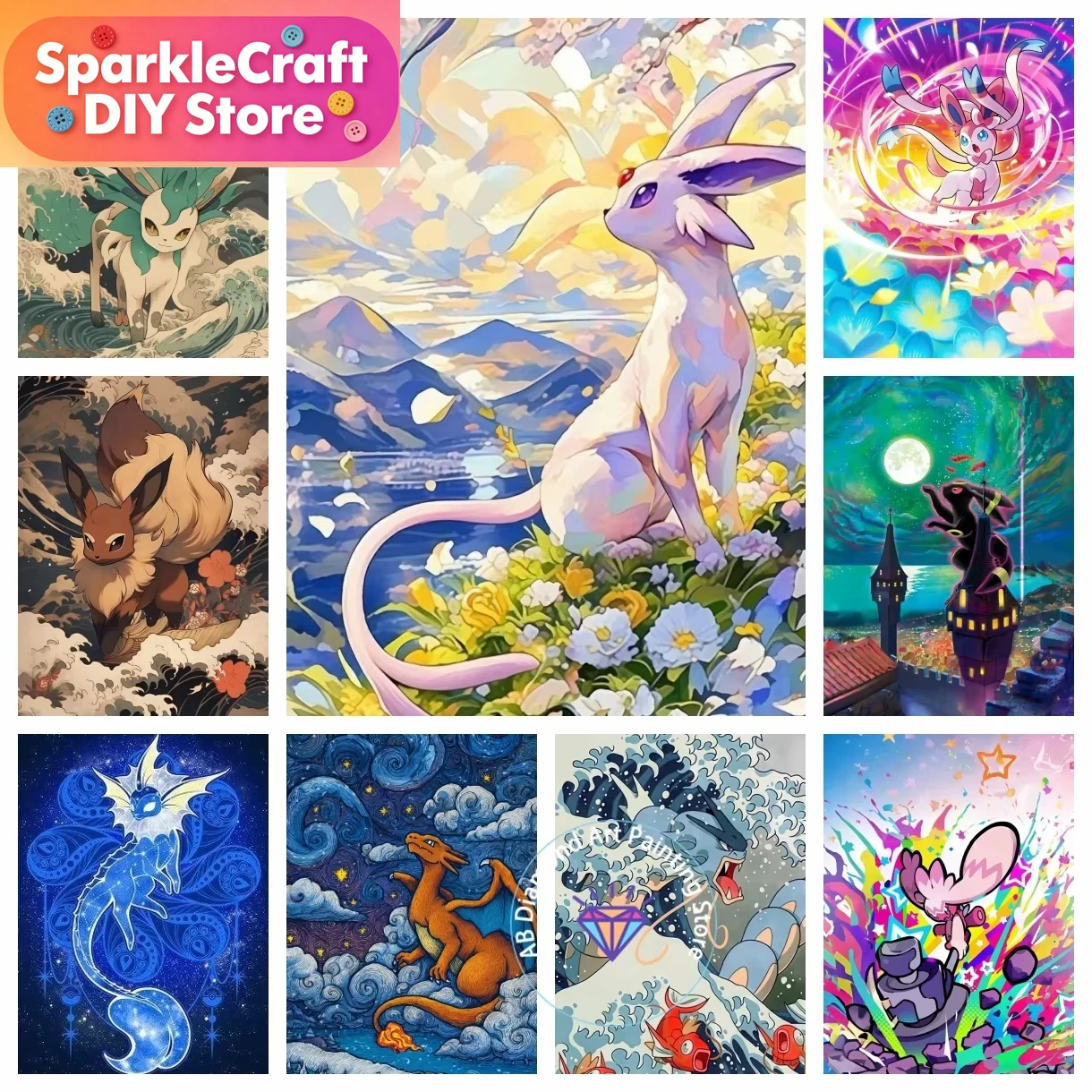 Resin Art And Craft - 1pc frameless Pikachu Charizard Eevee Diamond
