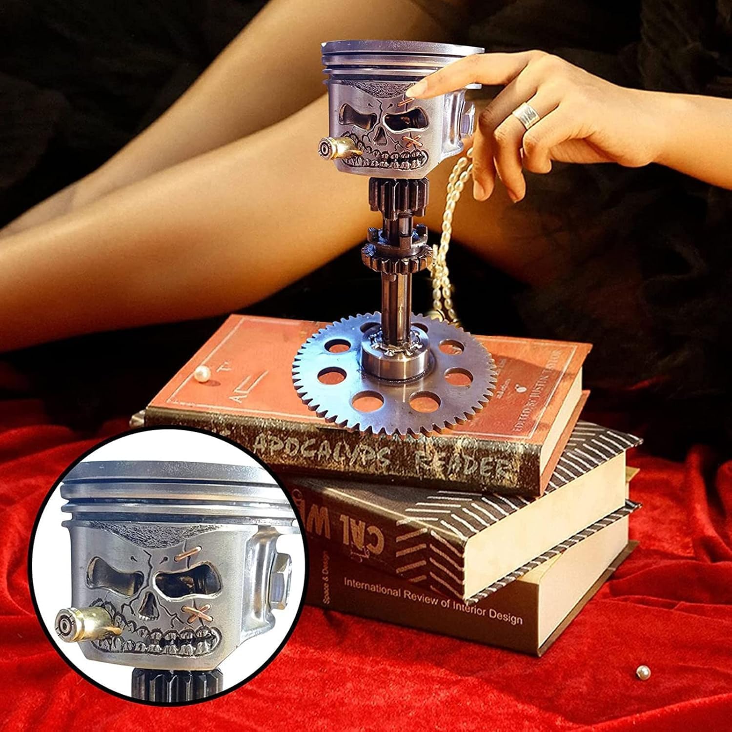 Resin Art Table - Handmade Metal Art Figurine Carved Piston