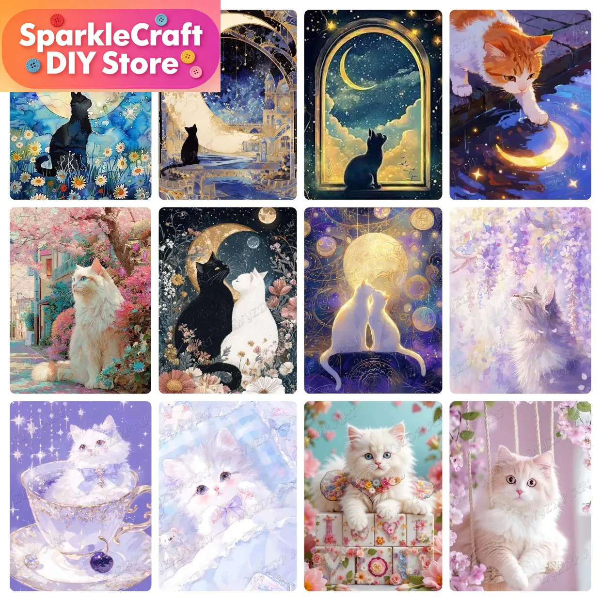 Animal Cat Moon Diamond Painti - Resin Art For Beginners review and price
