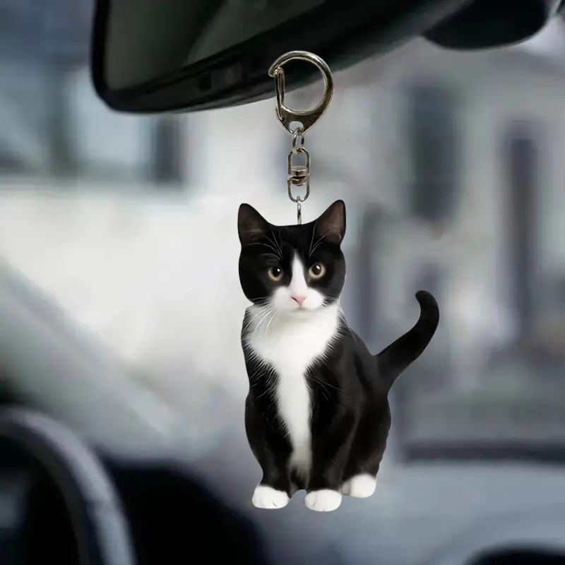 Black And White Cat Keychain 2 - Resin Art Keychain Design review and price