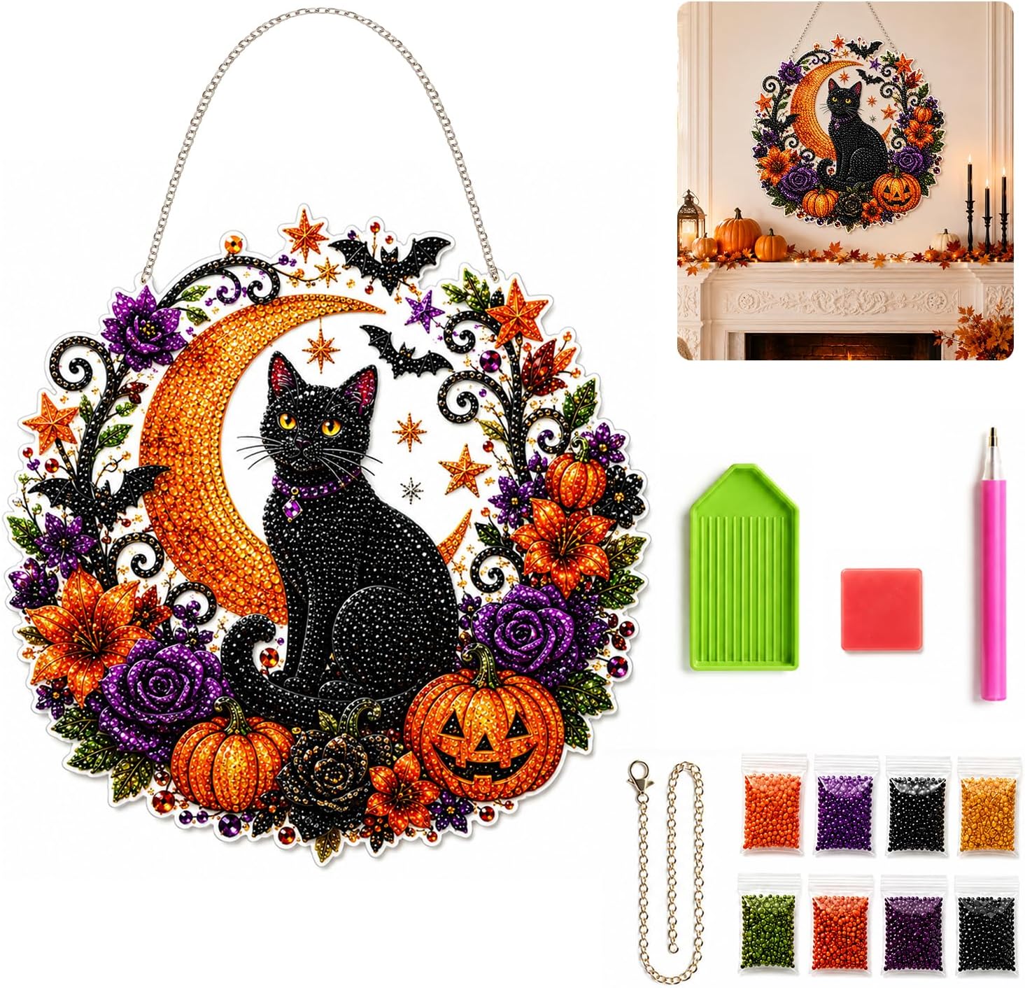 Halloween Pumpkins Diamond Art - Resin Art With Flowers review and price