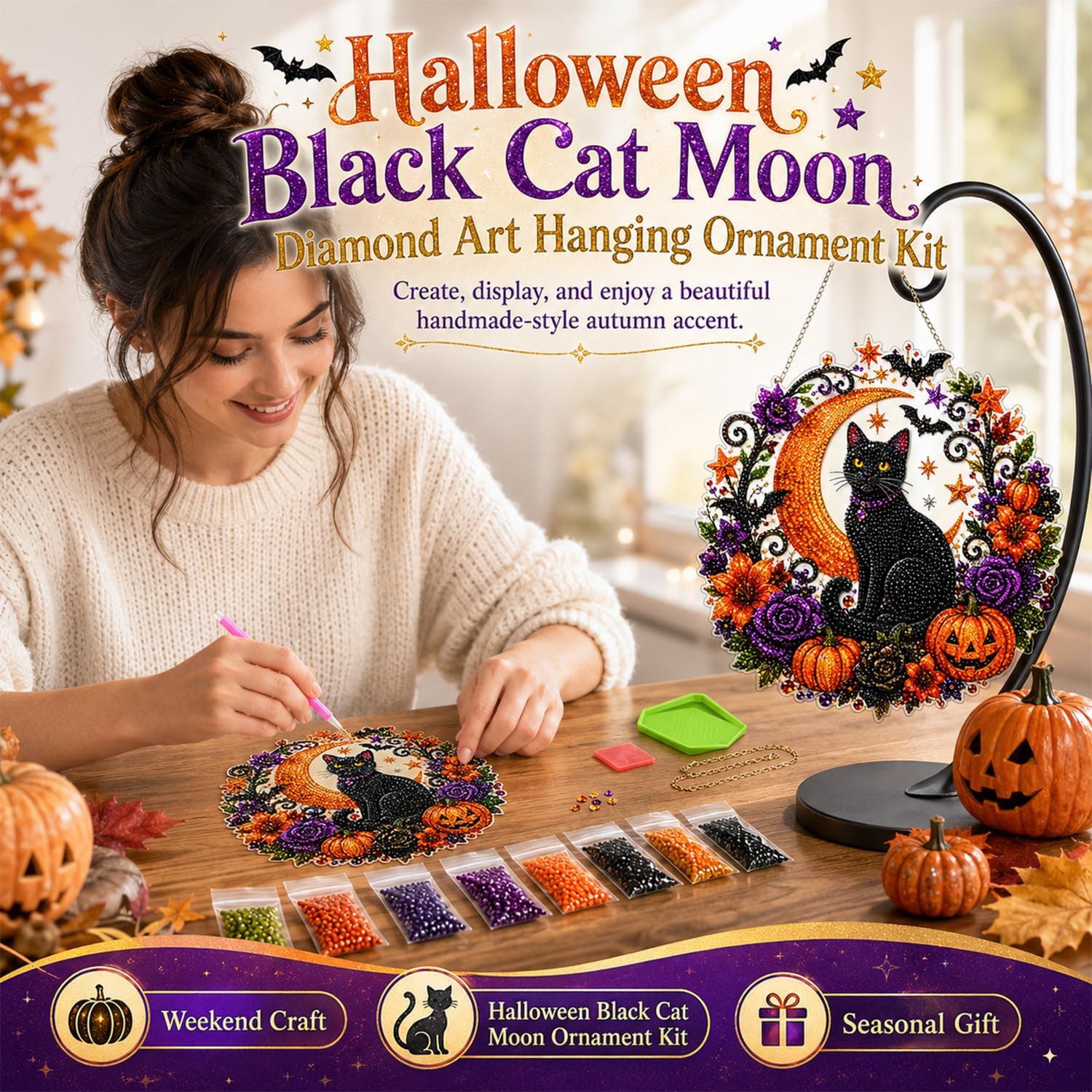 Halloween Pumpkins Diamond Art - Resin Art With Flowers review and price