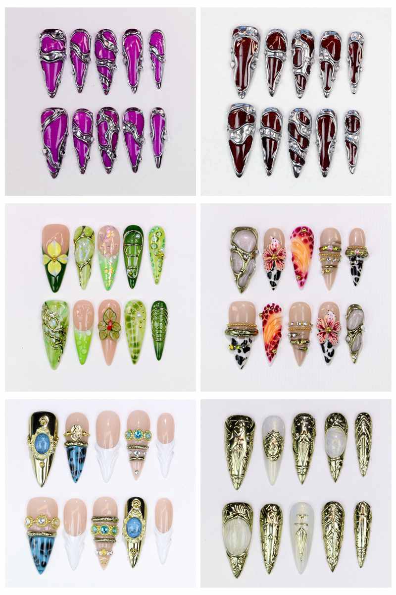 10Pcs Long Stiletto Press-On N - Resin Art With Flowers review and price