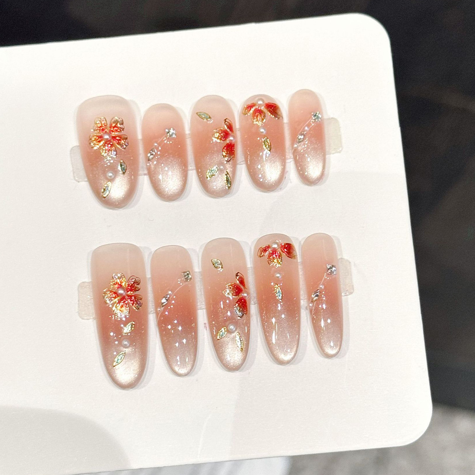 10pcs Handmade Fake Nails Pres - Resin Art With Flowers review and price